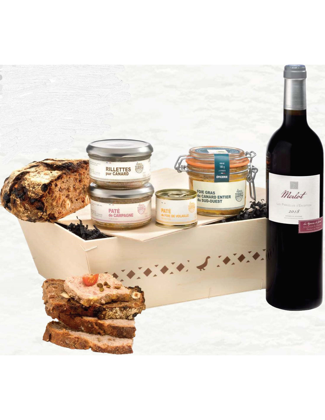 Coffret Gourmand : 4 Terrines De Canard + 1 Vin Rouge Du Sud-ouest